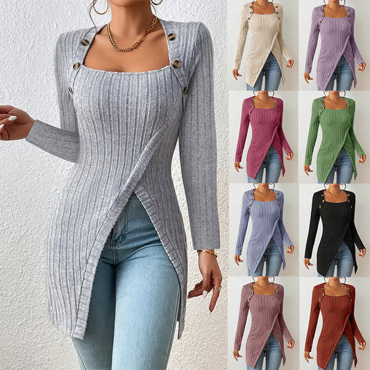 Square-neck Slit Knit Top